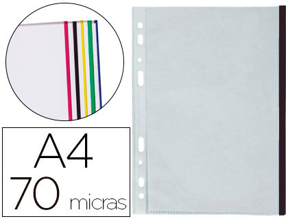 10 fundas multitaladro Q-Connect A4 polipropileno 70µ cristal borde negro